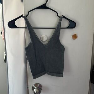 Gray distressed ribbed cami